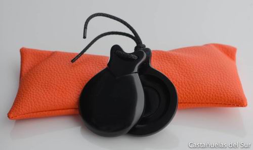 Black Semi-professional Fiberglass Castanets nº4 with V-shaped ear and double soundbox by Castañuelas del Sur