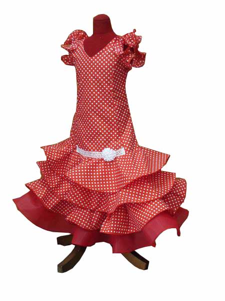 Traje de Flamenca para Niña. Mod. Sevilla Rojo