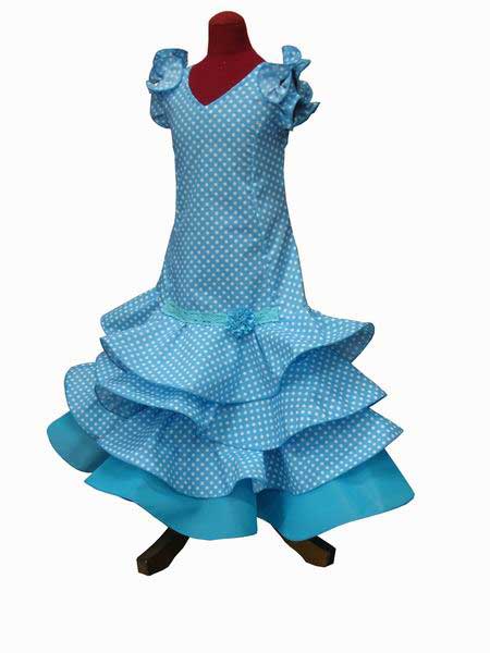 Traje de Flamenca para Niña. Mod. Sevilla Turquesa