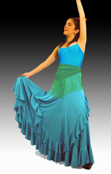 Jupe de danse flamenco. Modèle Palmeo couleur vert d'eau