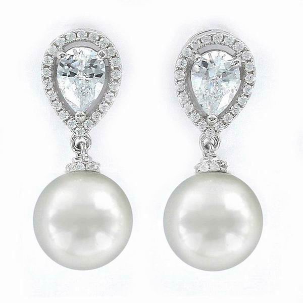 Silver Earrings with Zircons and a Pearl