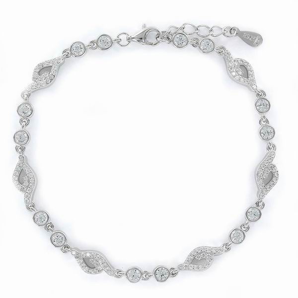 Bracelet en Argent avec Zirconites, Chaton et Pièces Ogivales Ajourées