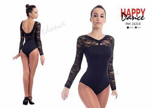 Maillot Clasico con  Manga Larga y Escote en Microtul Con Sujetador Happy Dance. Ref. 2121