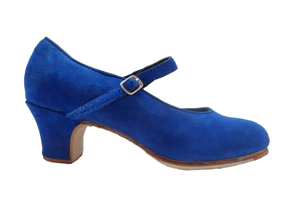 Chaussures de Flamenco Semi-Professionnelles. Modèle Mercedes en Daim Bleu Indigo. Flamencoexport