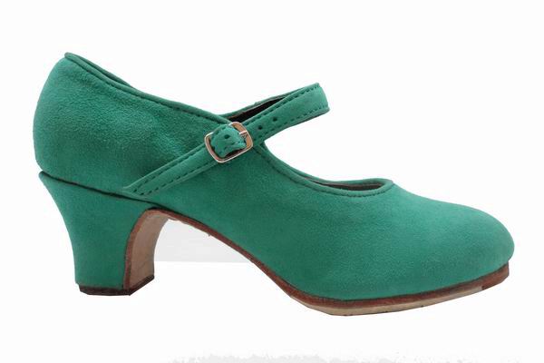 Green Suede Semi-Profesional Flamenco Shoes Model Mercedes