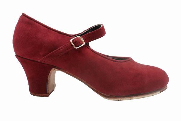 Burgundy Suede Semi Professional Flamenco Shoes Model Mercedes